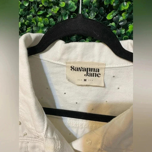 Savanna Jane Ivory Pearl Denim Jacket - Size Medium - Picture 5 of 10